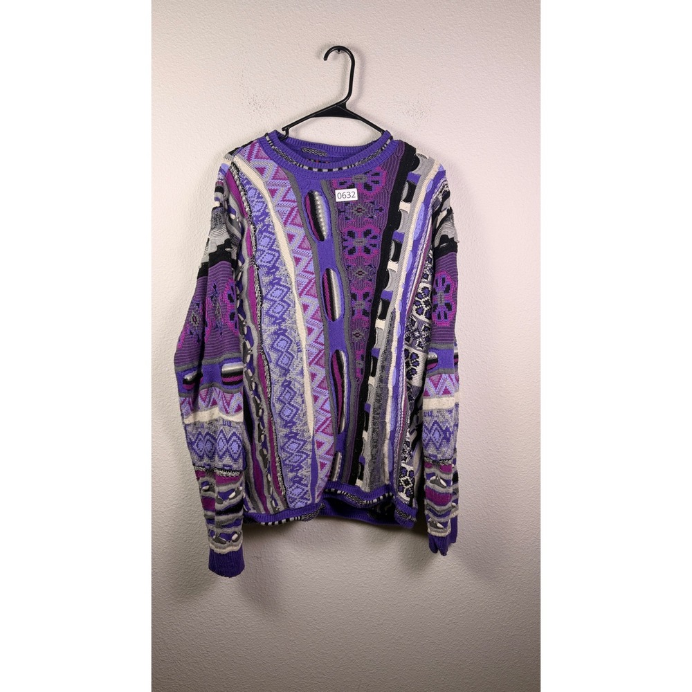 VTG Steven Land XL – Wild Knit – Coogi Style – USA Made – Purple Pattern